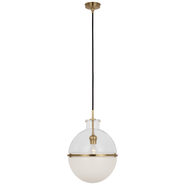 Maxey 14" Globe Pendant in Hand-Rubbed Antique Brass with Clear Glass and White Glass