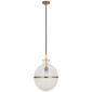 Maxey 14" Globe Pendant in Hand-Rubbed Antique Brass with Clear Glass and White Glass