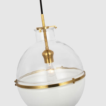 Maxey 14" Globe Pendant in Hand-Rubbed Antique Brass with Clear Glass and White Glass