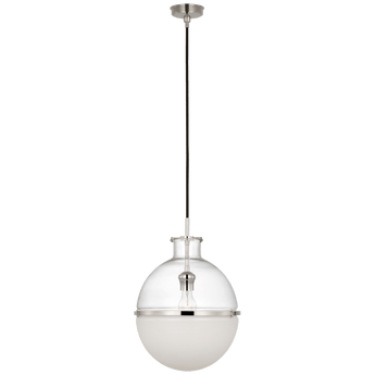 Maxey 14" Globe Pendant in Polished Nickel with Clear Glass and White Glass