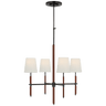 Bryant Small Wrapped Chandelier in Bronze and Saddle Leather with Linen Shades