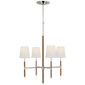 Bryant Small Wrapped Chandelier in Polished Nickel and Natural Leather with Linen Shades