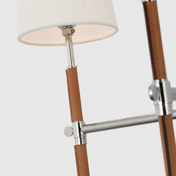 Bryant Small Wrapped Chandelier in Polished Nickel and Natural Leather with Linen Shades