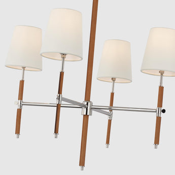 Bryant Small Wrapped Chandelier in Polished Nickel and Natural Leather with Linen Shades