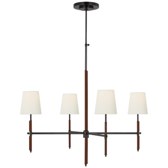 Bryant Large Wrapped Chandelier in Bronze and Saddle Leather with Linen Shades