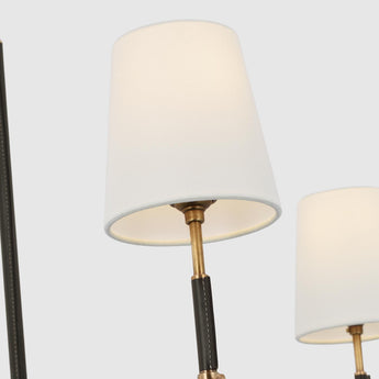 Bryant Large Wrapped Chandelier in Hand-Rubbed Antique Brass and Chocolate Leather with Linen Shades