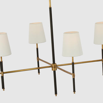 Bryant Large Wrapped Chandelier in Hand-Rubbed Antique Brass and Chocolate Leather with Linen Shades