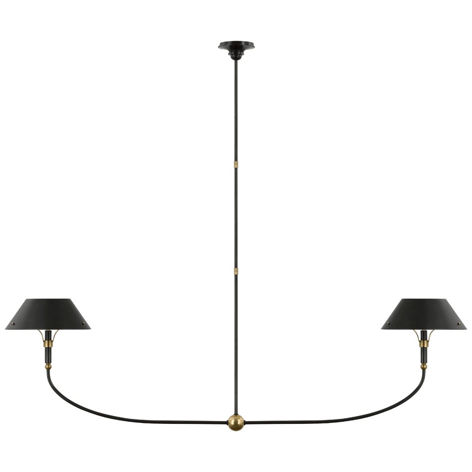 Turlington XL Linear Chandelier in Bronze and Hand-Rubbed Antique Brass with Bronze Shade