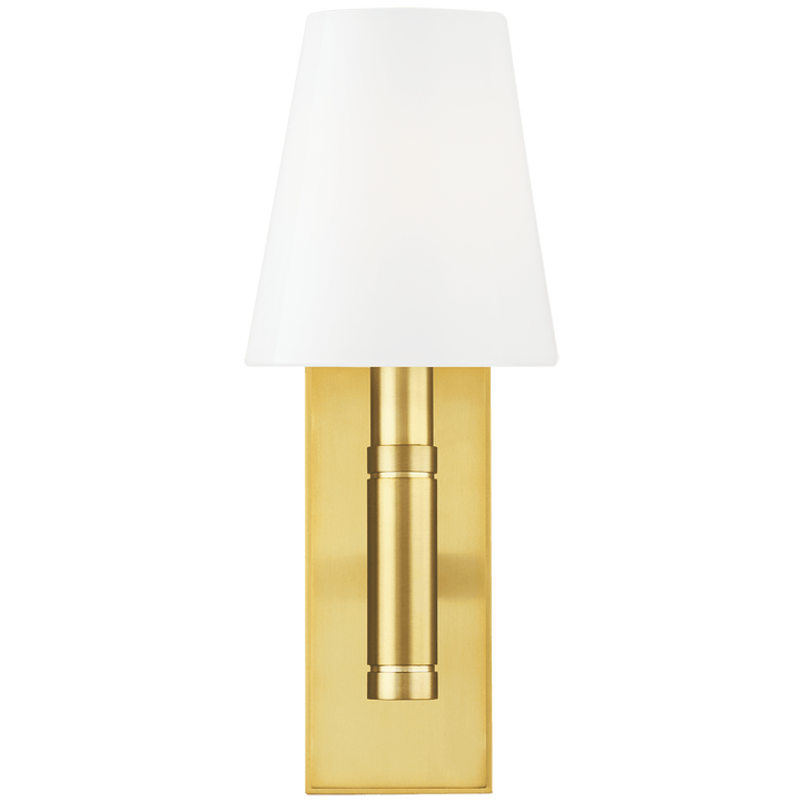 Beckham Classic Rectangular Sconce in Burnished Brass with White Glass