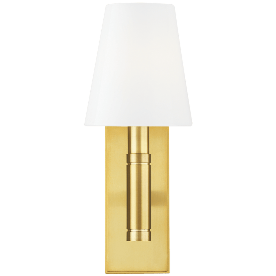 Beckham Classic Rectangular Sconce in Burnished Brass with White Glass