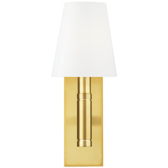 Beckham Classic Rectangular Sconce in Burnished Brass with White Glass