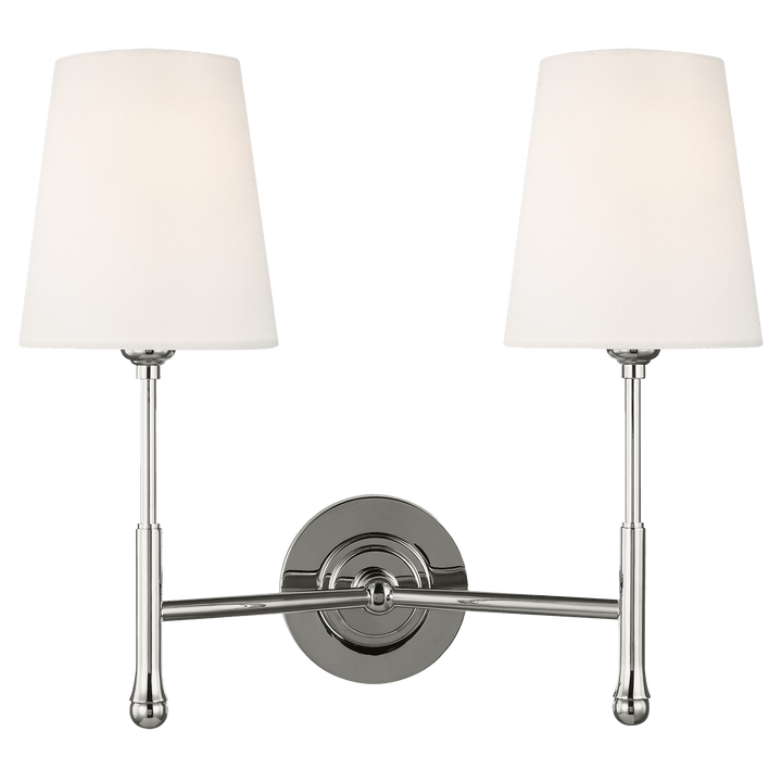 Capri Double Sconce in Polished Nickel with Linen Shades