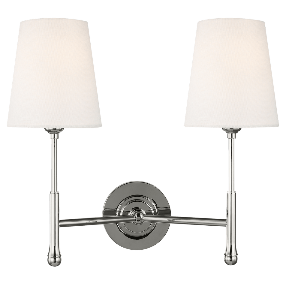 Capri Double Sconce in Polished Nickel with Linen Shades