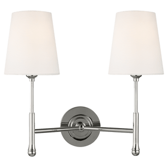 Capri Double Sconce in Polished Nickel with Linen Shades