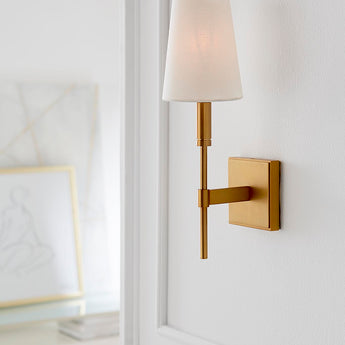 Beckham Classic Sconce in Burnished Brass with Linen Shade