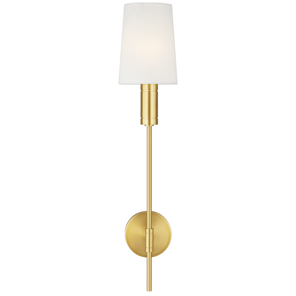 Beckham Modern Sconce in Burnished Brass with Linen Shade