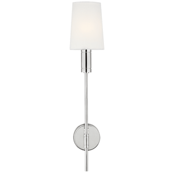 Beckham Modern Sconce in Polished Nickel with Linen Shade