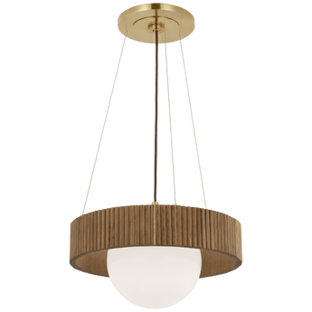 Arena 18" Ring and Globe Chandelier in Hand-Rubbed Antique Brass and Natural Oak with White Glass