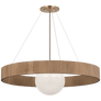 Arena 42" Ring and Globe Chandelier in Hand-Rubbed Antique Brass and Natural Oak with White Glass