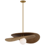 Mahalo 32" Tiered Pendant in Hand-Rubbed Antique Brass and Natural Oak with White Glass