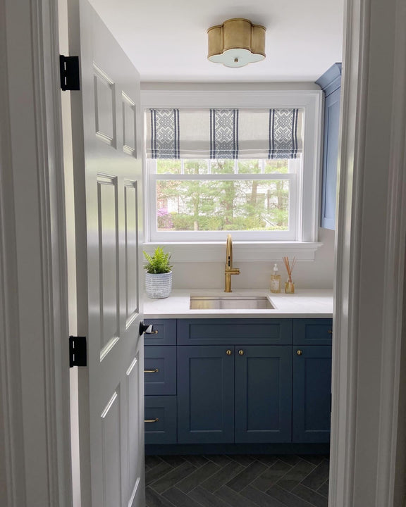 Basil Small Flush Mount, a premium Flush Mount light by Visual Comfort & Co. Close - up image of its design.