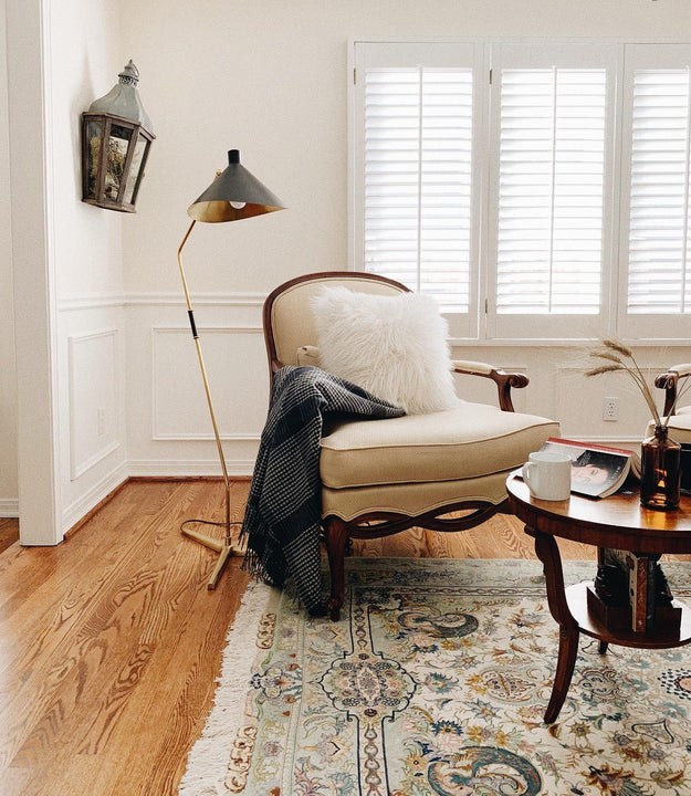 Mayotte Large Offset Floor Lamp, a premium Functional light by Visual Comfort & Co. Close - up image of its design.