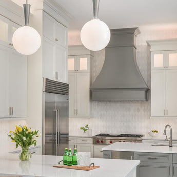 Sesia Small Globe Pendant, a premium Pendant light by Visual Comfort & Co. Close - up image of its design.