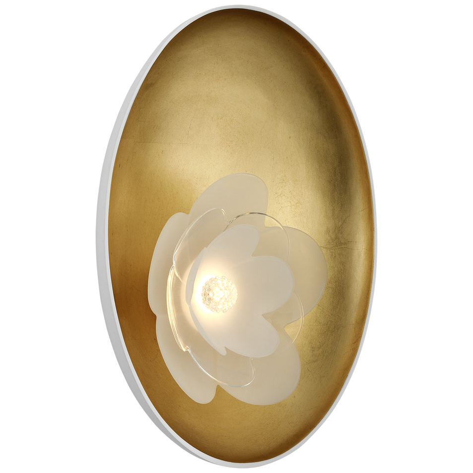 Petaluma 13" Reflector Sconce in Matte White and Gild with Etched and Clear Glass Flower