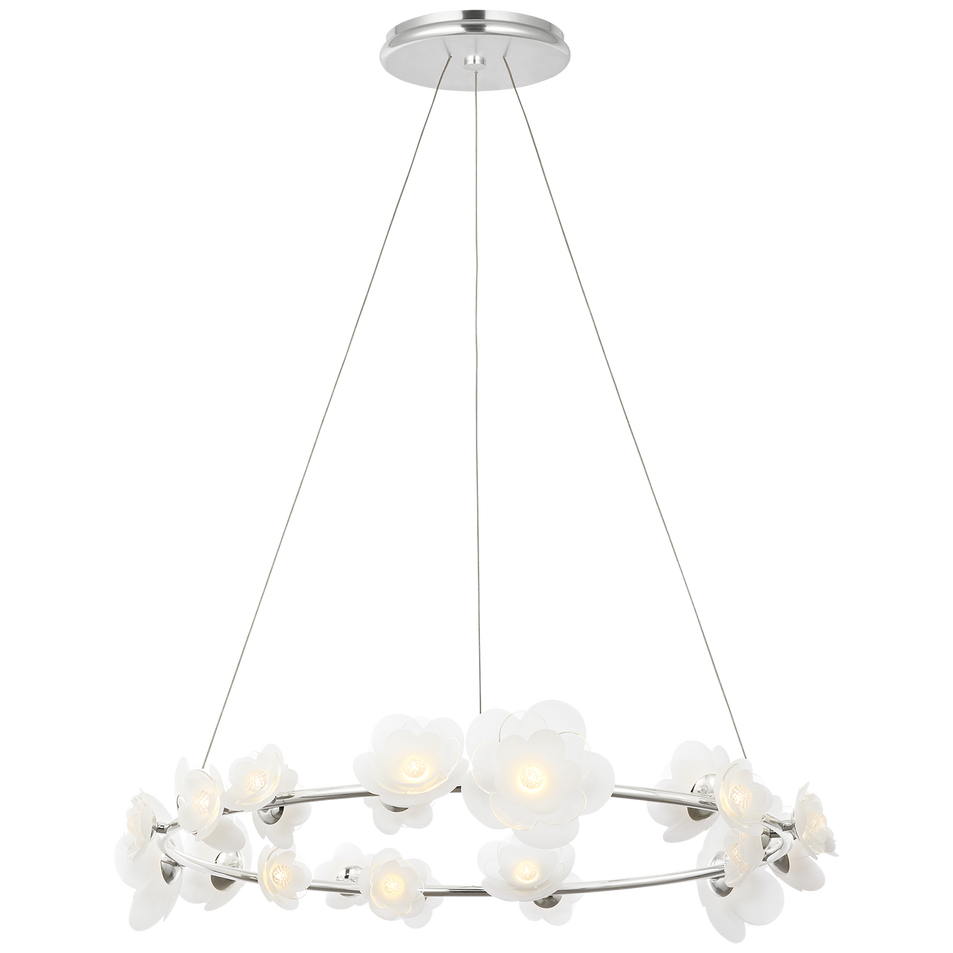 Petaluma 35" Ring Chandelier in Soft Silver with Etched and Clear Glass Flowers