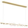 Petaluma 63" Linear Chandelier in Soft Lacquered Brass with Etched and Clear Glass Flowers