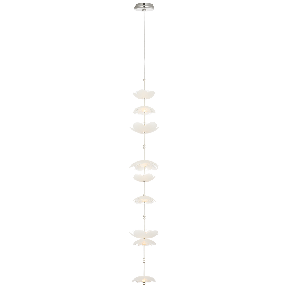 Petaluma 7" Cascading Pendant in Soft Silver with Etched and Clear Glass Flowers
