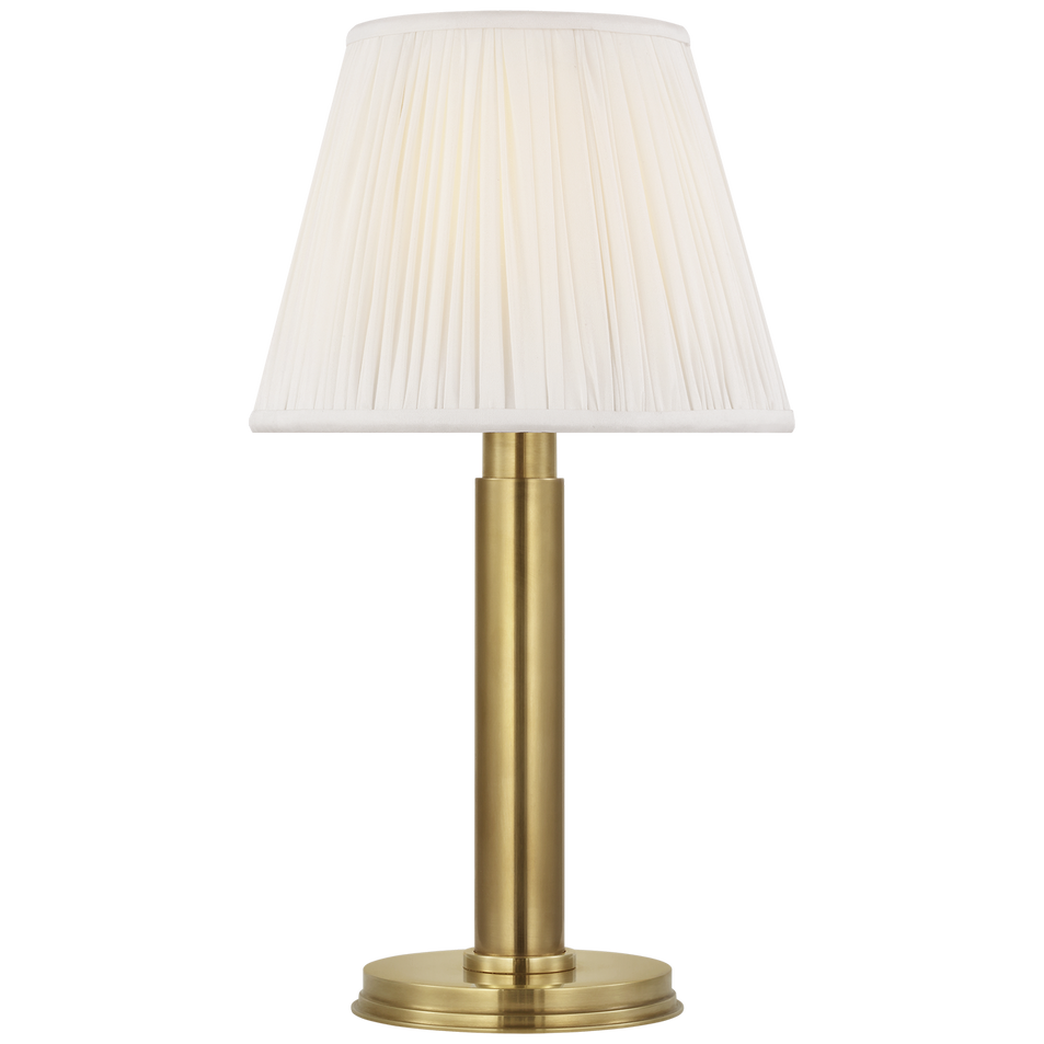 Connie 12" Cordless Accent Lamp in Antique-Burnished Brass with Silk Pleated