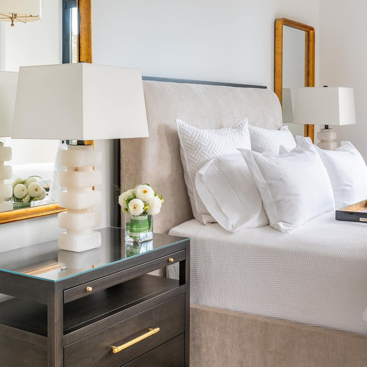 Square Chunky Stacked Table Lamp, a premium Decorative light by Visual Comfort & Co. Close - up image of its design.