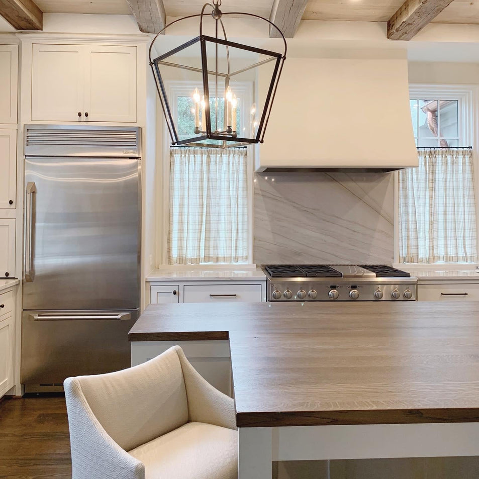 Riverside Large Square Lantern, a premium Lantern light by Visual Comfort & Co. Close - up image of its design.