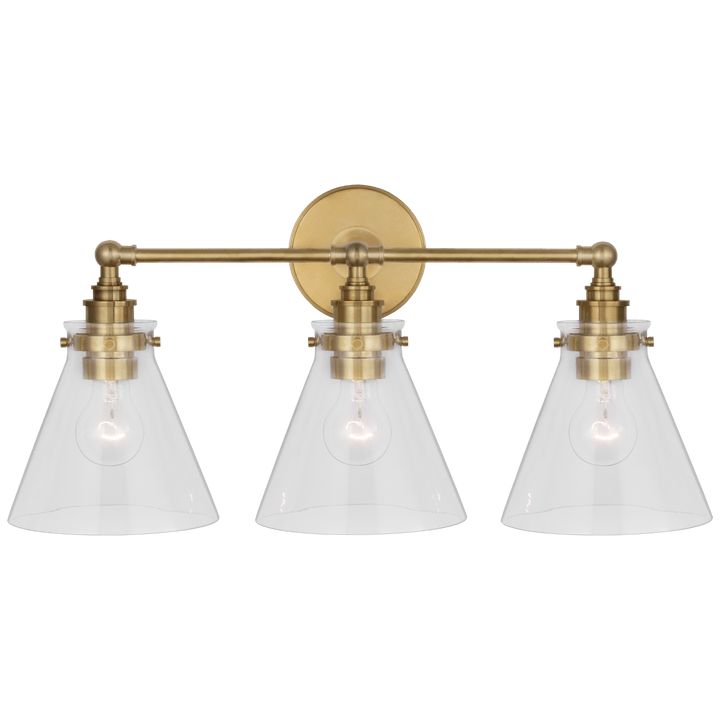 Parkington 24" Three Light Bath Bar, a premium Bath light by Visual Comfort & Co. Close - up image of its design.