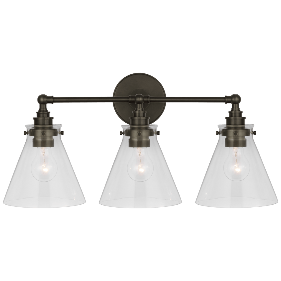 Parkington 24" Three Light Bath Bar, a premium Bath light by Visual Comfort & Co. Close - up image of its design.