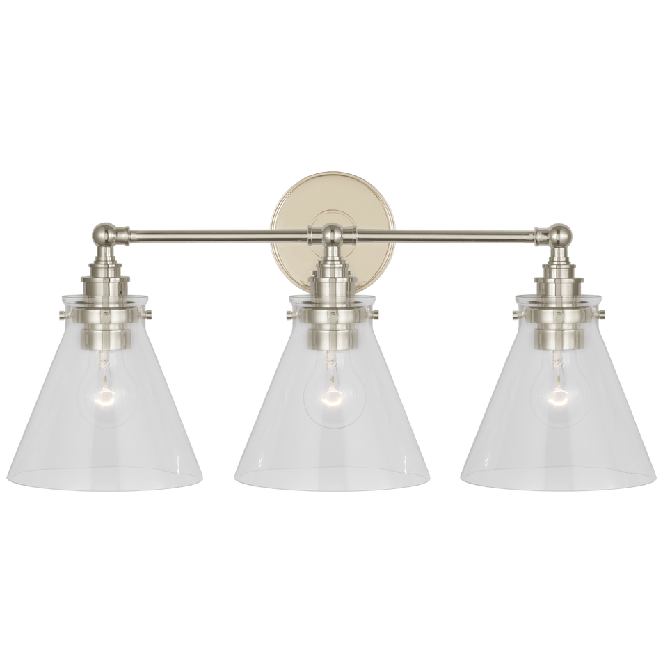 Parkington 24" Three Light Bath Bar, a premium Bath light by Visual Comfort & Co. Close - up image of its design.