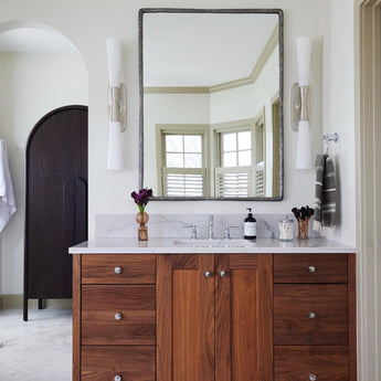 Utopia 32" Double Bath Sconce, a premium Bath light by Visual Comfort & Co. Close - up image of its design.