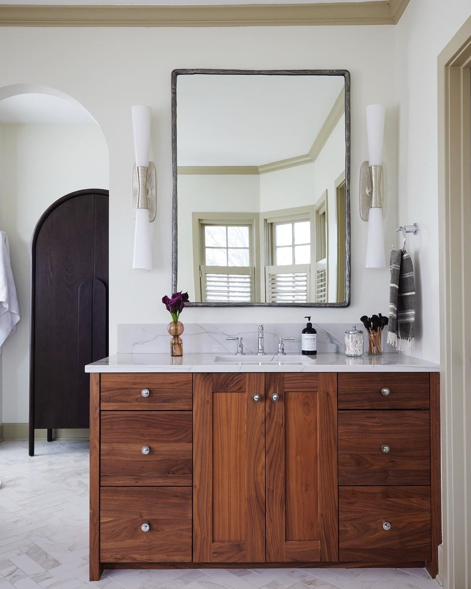 Utopia 32" Double Bath Sconce, a premium Bath light by Visual Comfort & Co. Close - up image of its design.