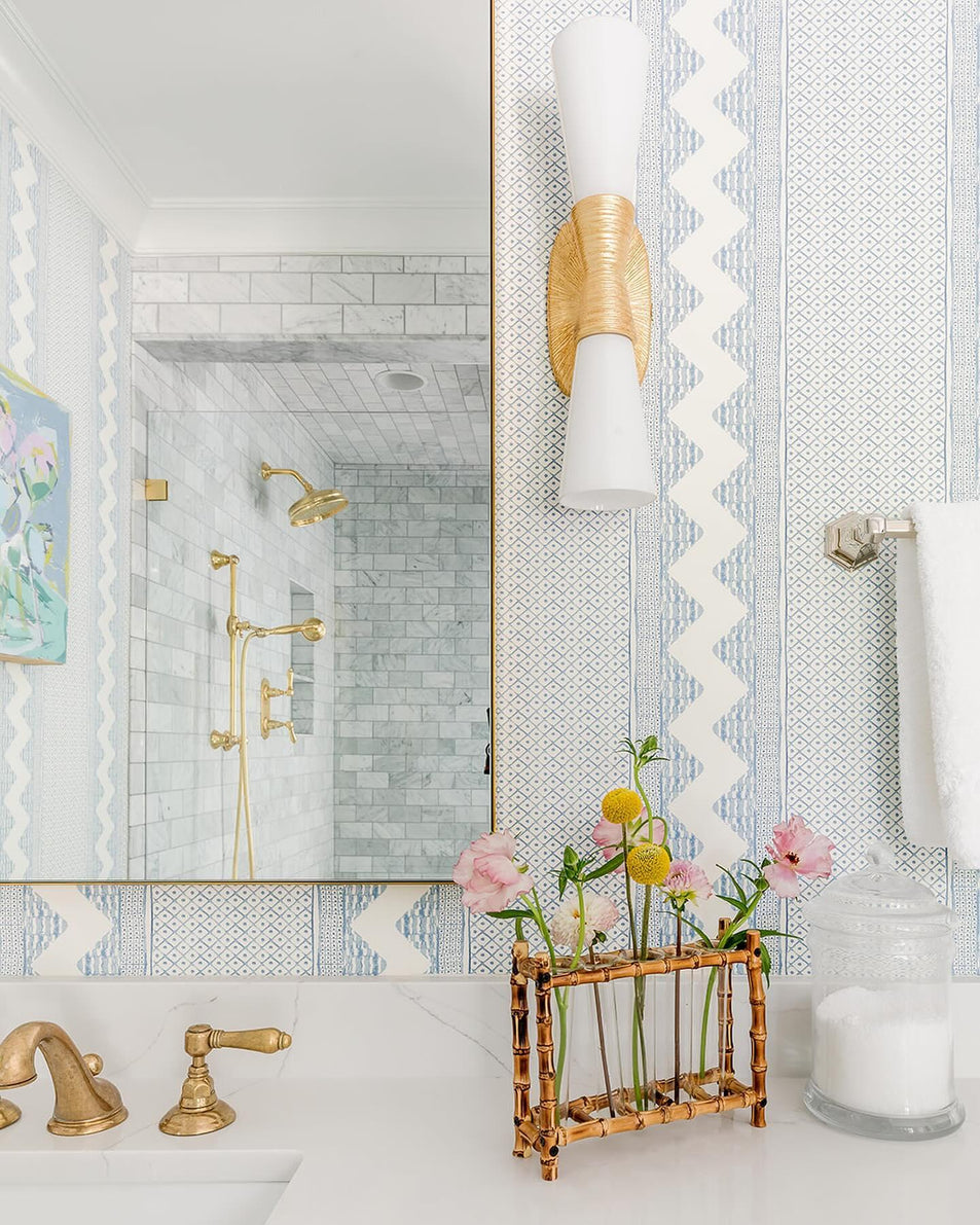 Utopia Small Double Bath Sconce, a premium Bath light by Visual Comfort & Co. Close - up image of its design.