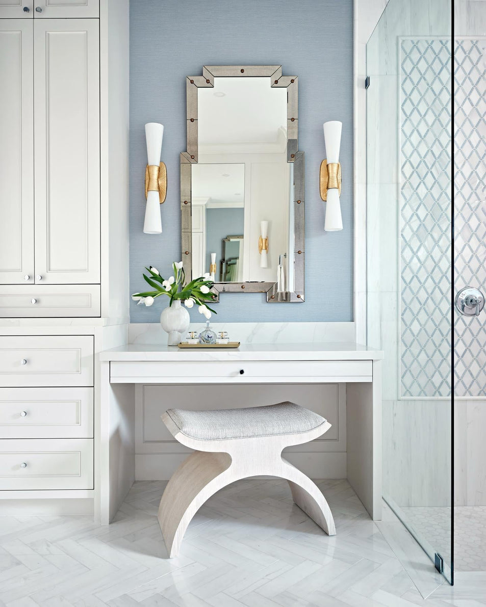 Utopia Large Double Bath Sconce, a premium Bath light by Visual Comfort & Co. Close - up image of its design.