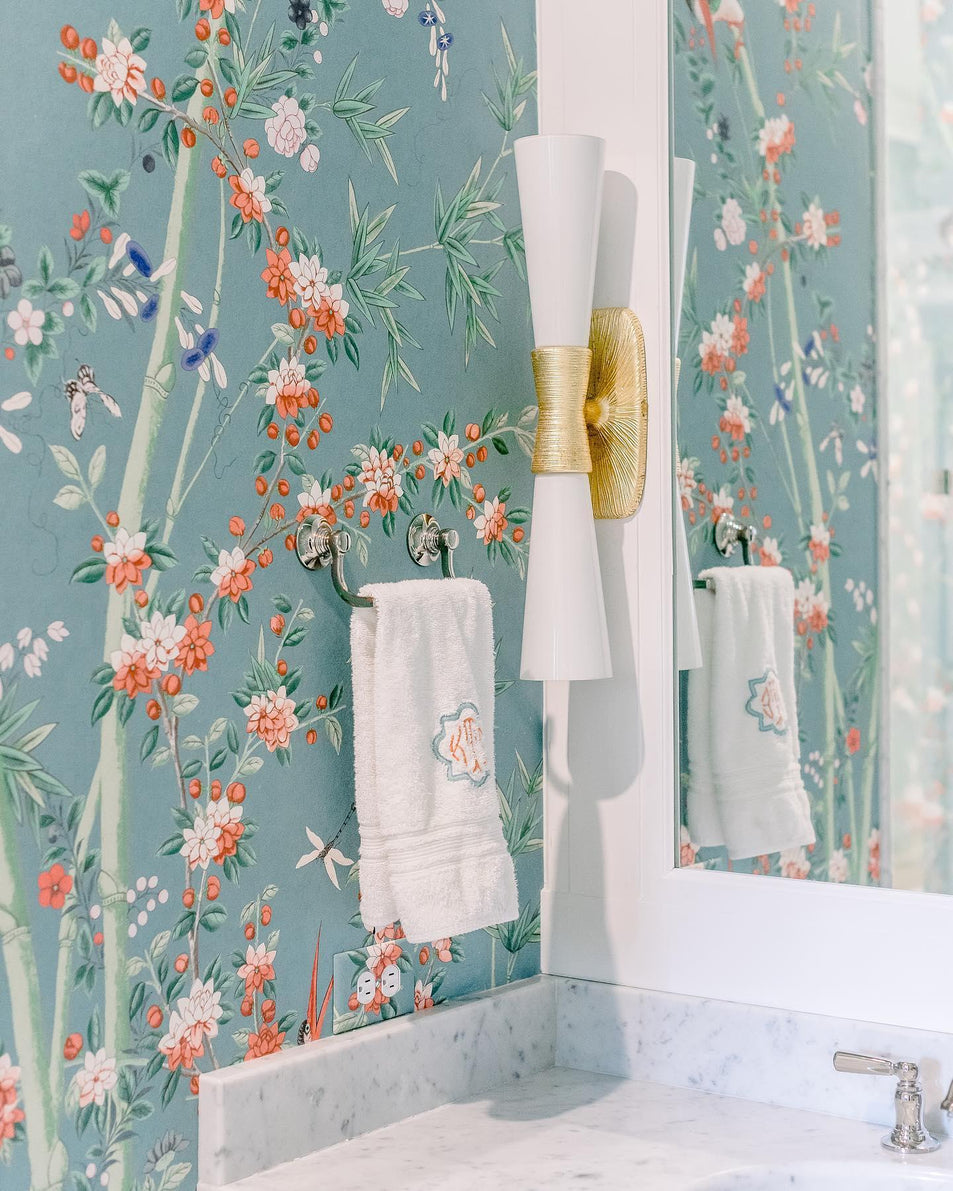 Utopia Large Double Bath Sconce, a premium Bath light by Visual Comfort & Co. Close - up image of its design.