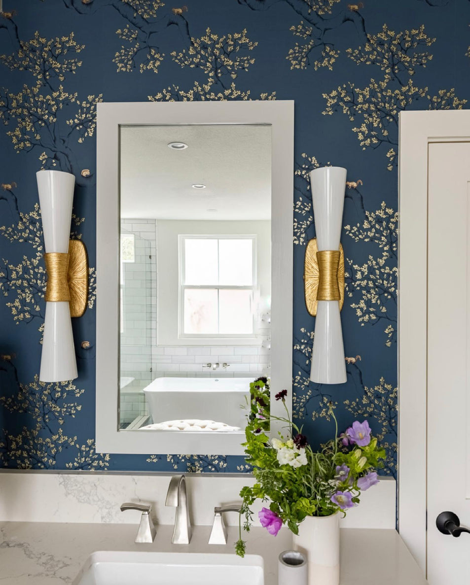 Utopia Large Double Bath Sconce, a premium Bath light by Visual Comfort & Co. Close - up image of its design.