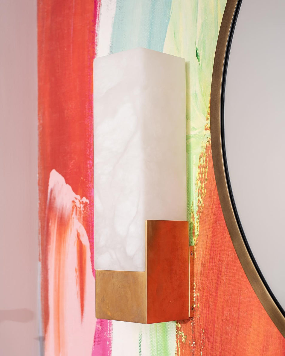 Covet Tall Box Bath Sconce, a premium Bath light by Visual Comfort & Co. Close - up image of its design.