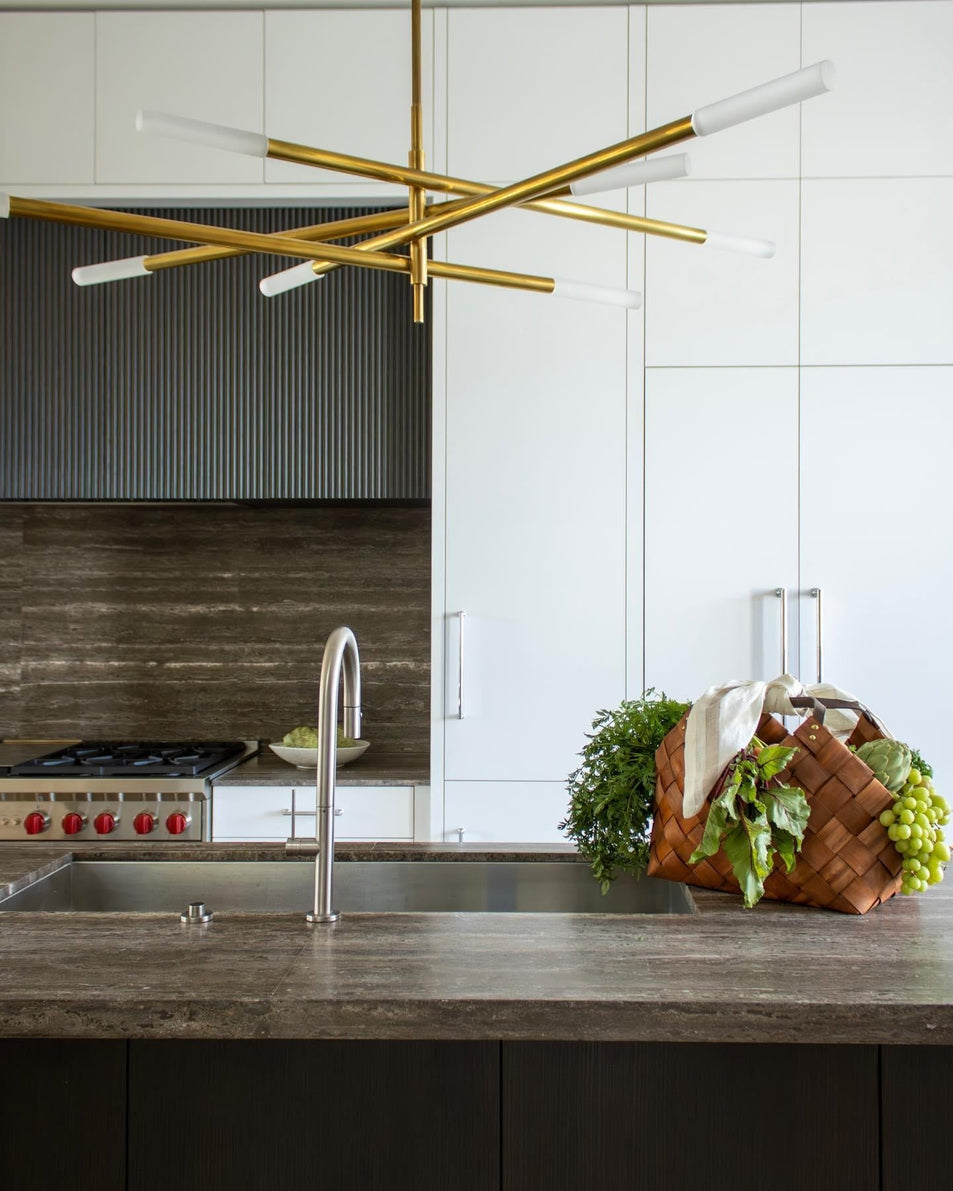 Rousseau Grande Eight Light Articulating Chandelier, a premium Chandelier light by Visual Comfort & Co. Close - up image of its design.