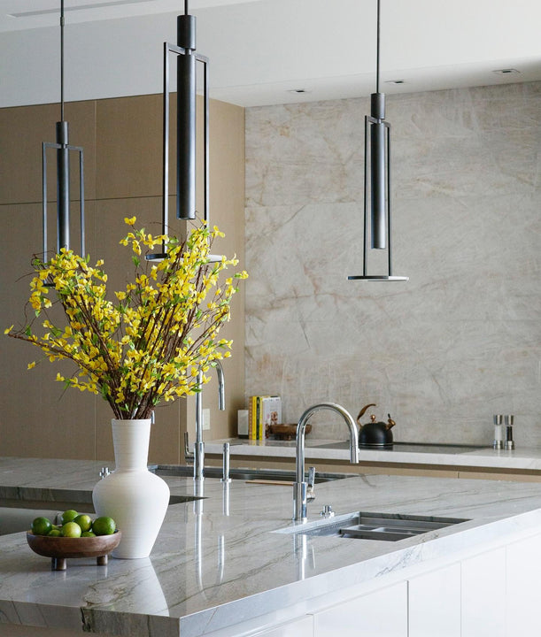 Melange Medium Floating Disc Pendant, a premium Pendant light by Visual Comfort & Co. Close - up image of its design.