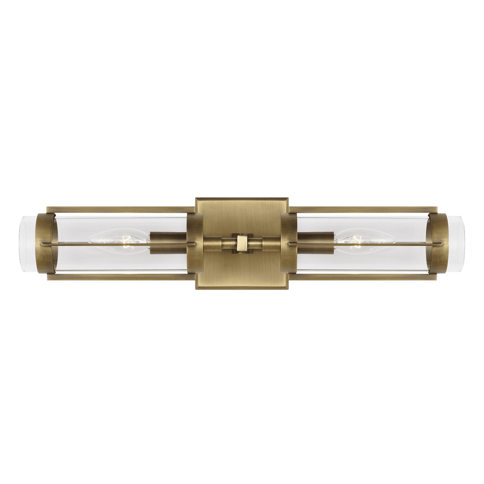 Flynn Linear Sconce, a premium Bath light by Visual Comfort & Co. Close - up image of its design.