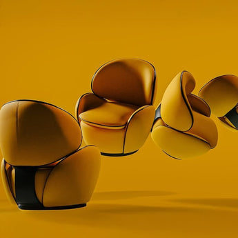 Lagonda Yellow Armchair, a premium light by Icon Home. Close - up image of its design.