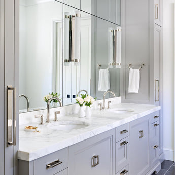 Barton Large Bath Sconce, a premium Bath light by Visual Comfort & Co. Close - up image of its design.