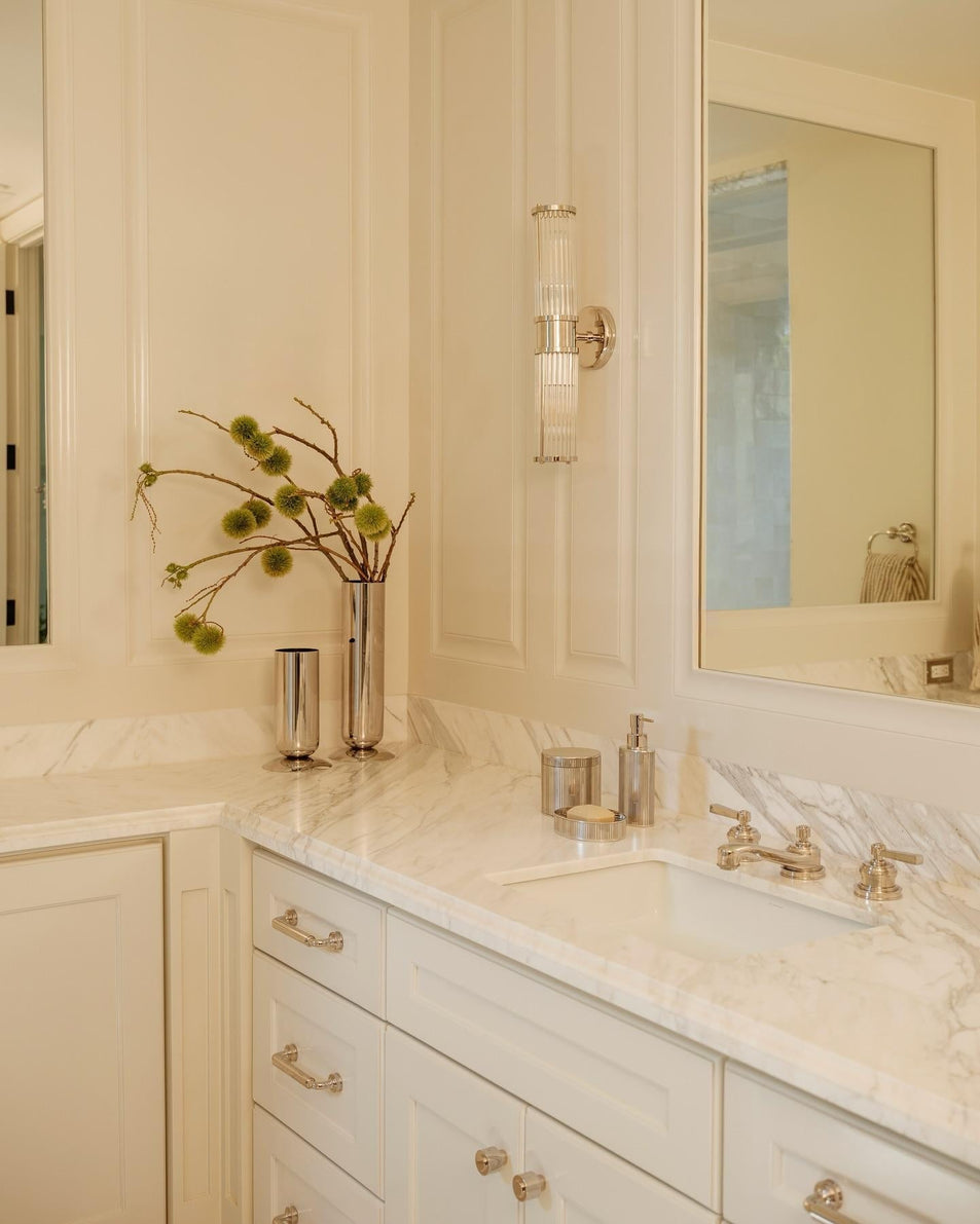 Allen Double Light Sconce, a premium Bath light by Visual Comfort & Co. Close - up image of its design.